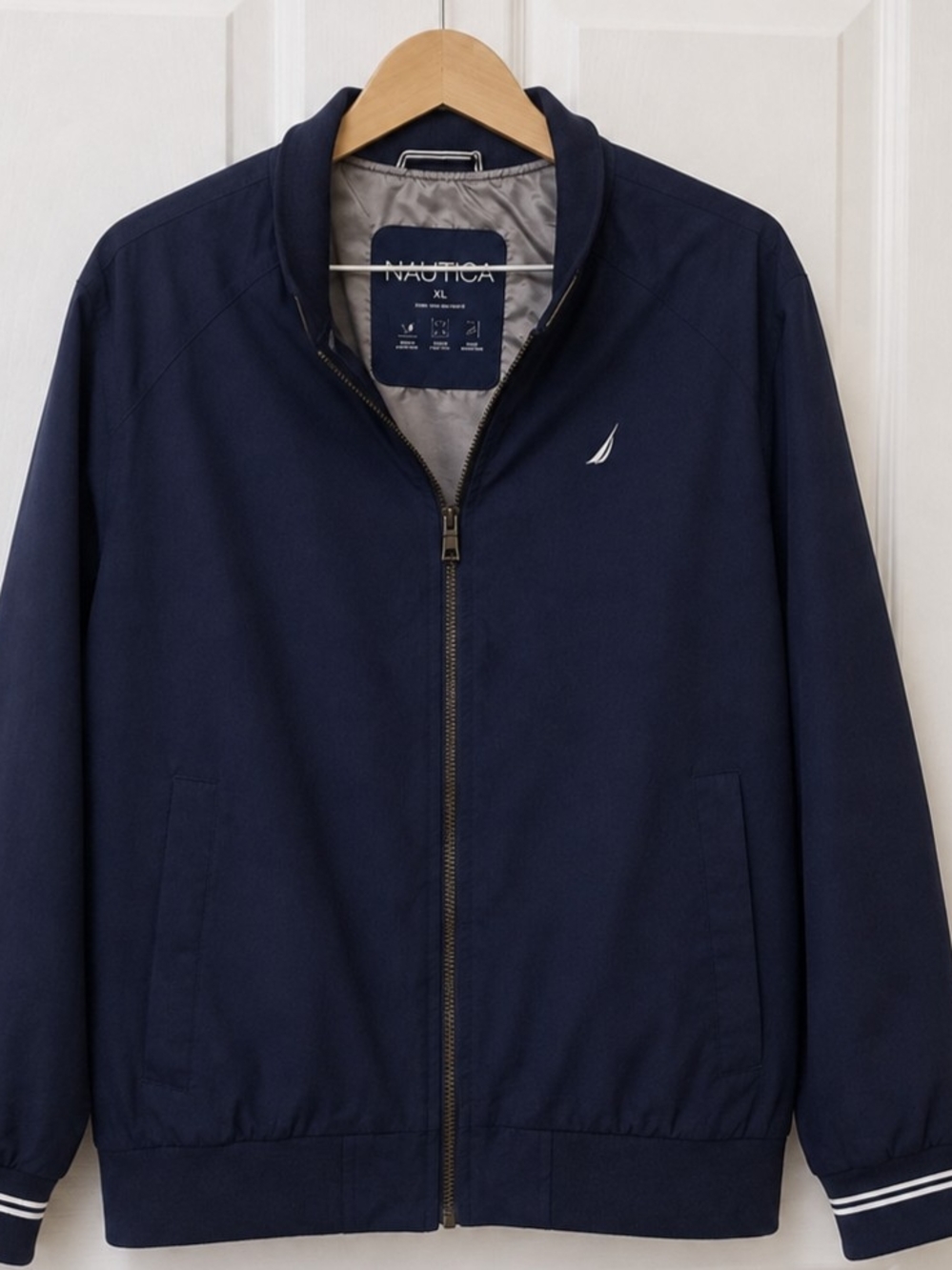 Nautica Navy Zip Front Bomber Jacket with White Sail Logo